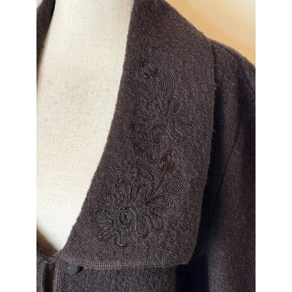 Alexandra Bartlett Sweater Women 1X Brown Wool Knit Embroidered‎ Collar Cardigan - Picture 6 of 10